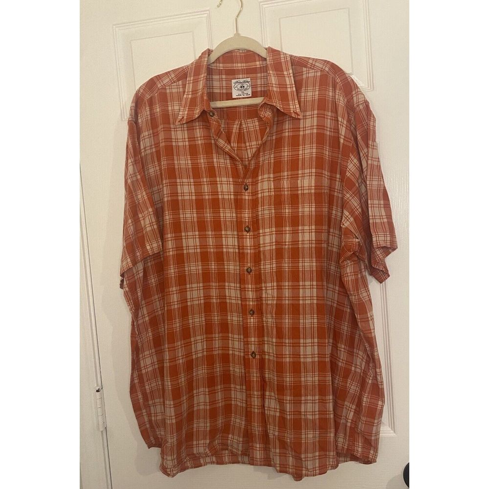 Brooks Brothers Sport Shirt XL men's Plaid Button Up 100% Cotton Orange Fall